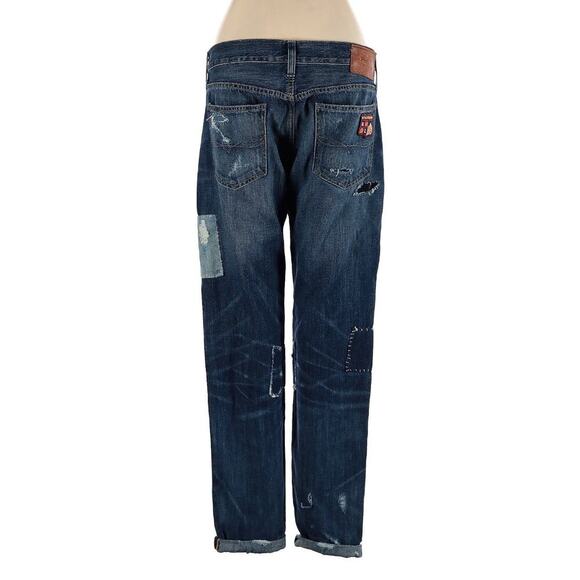 Ralph Lauren Astor Slim Boyfriend Jeans 26 Denim Distressed Patchwork Dungarees - Picture 7 of 8